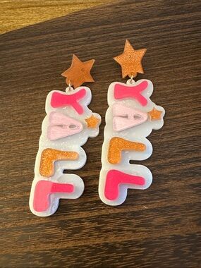‘YALL' Resin Drop Earrings in Pink & Orange